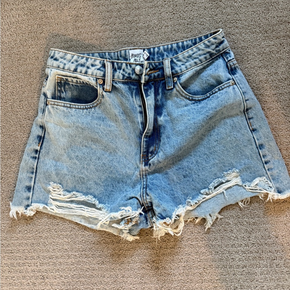 Princess Polly Light Blue Distressed Jean Shorts